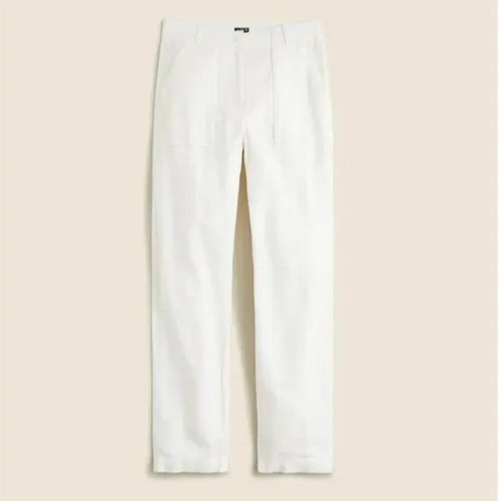 j. crew bw529 Seaside Cargo Pant Linen Lyocell White Utility Pockets  size 2 NWT